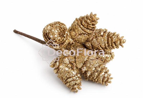 Шишки в глиттере 13см золото